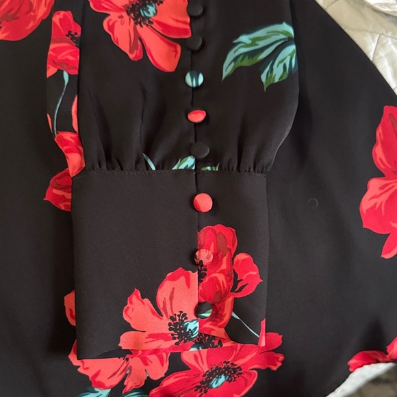 Express Black Long-Sleeve Top with Red Floral Print - Picture 4 of 4